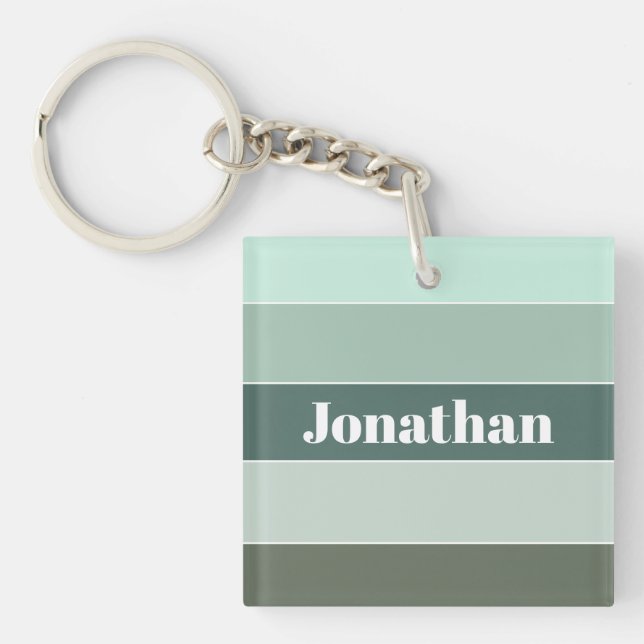 Colourful Green Personalised Colour Stripes Key Ring (Front)