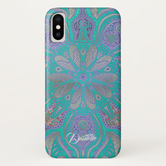 Colourful Green Purple Gold Mandala iPhone X Case (Back)