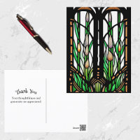 Colourful Green Reeds Art Nouveau Stained Glass