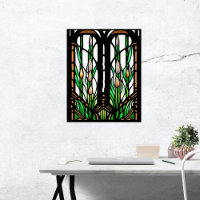Colourful Green Reeds Art Nouveau Stained Glass