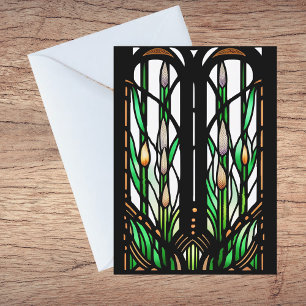 Colourful Green Reeds Art Nouveau Stained Glass Thank You Card