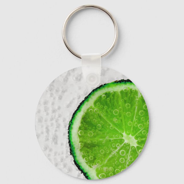 Colourful Green Slice of Lime with Bubbles Key Ring (Front)