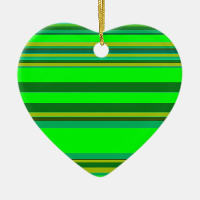 Colourful Green Stripe Customised Designer Pattern Ceramic Ornament (Front)