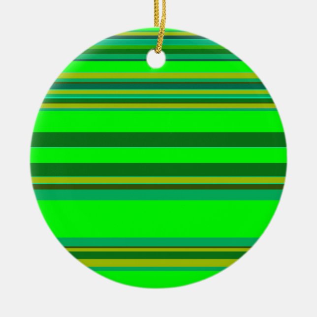 Colourful Green Stripe Customised Designer Pattern Ceramic Ornament (Front)