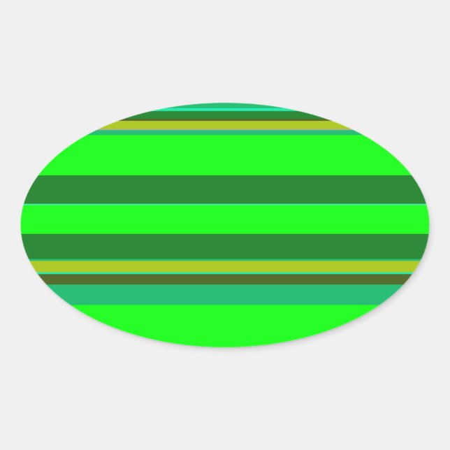 Colourful Green Stripe Customised Designer Pattern Oval Sticker (Front)
