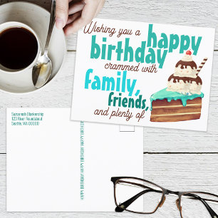 Colourful Green Typography Birthday Cake Ice Cream Postcard