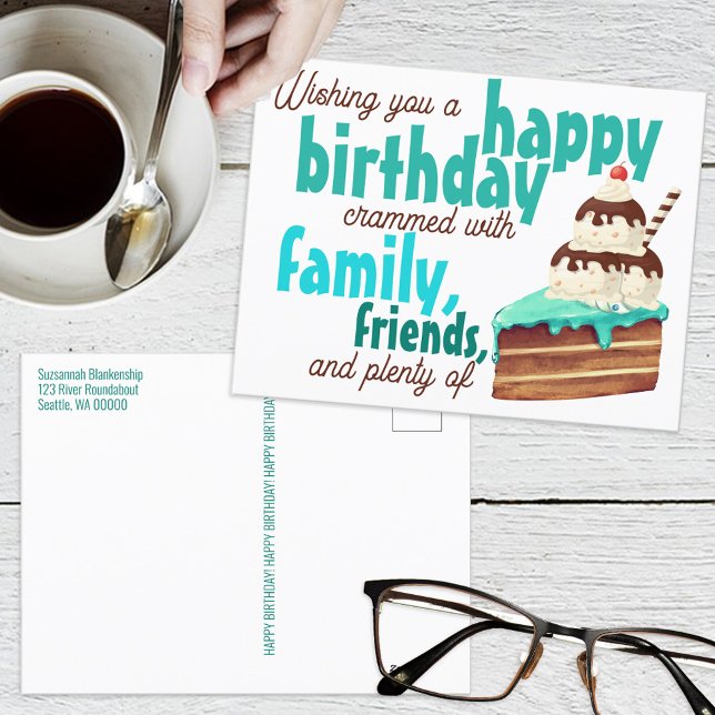 Colourful Green Typography Birthday Cake Ice Cream Postcard (Creator Uploaded)