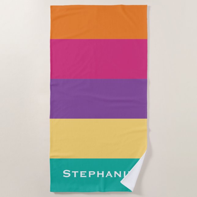 Colourful Green Yellow Purple Abstract Stripes Nam Beach Towel (Front)