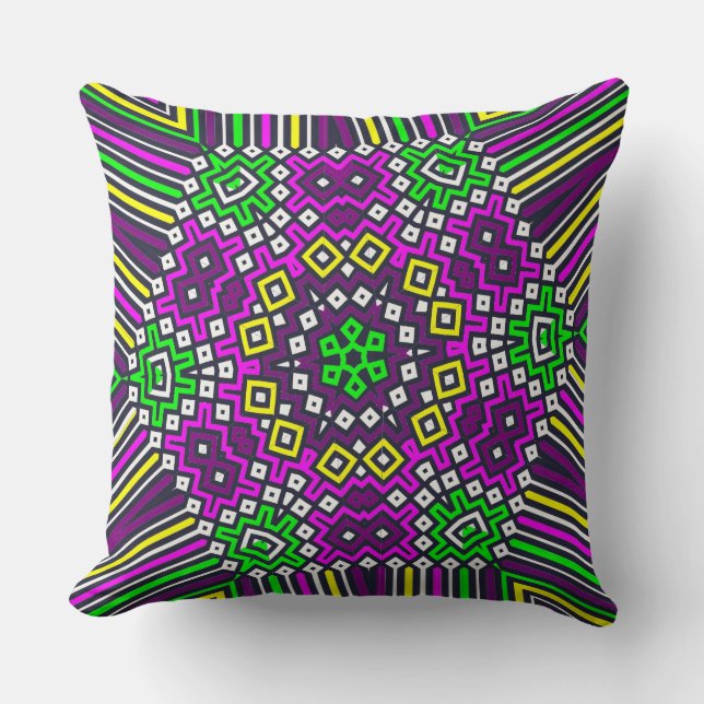 Colourful Green Yellow Purple Mandala Throw Pillow (Front)