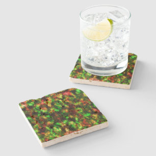 Colourful green, yellow to red with feathers effec stone coaster