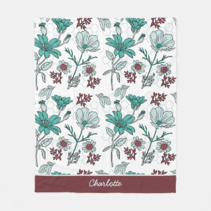 Colourful greenery floral pattern personalised nam fleece blanket