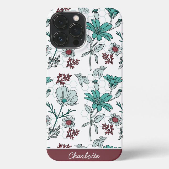 Colourful greenery floral pattern personalised nam iPhone case (Back)