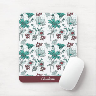 Colourful greenery floral pattern personalised nam mouse pad
