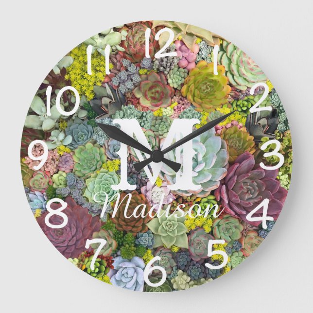 Colourful Greenery Succulents Large Clock (Front)