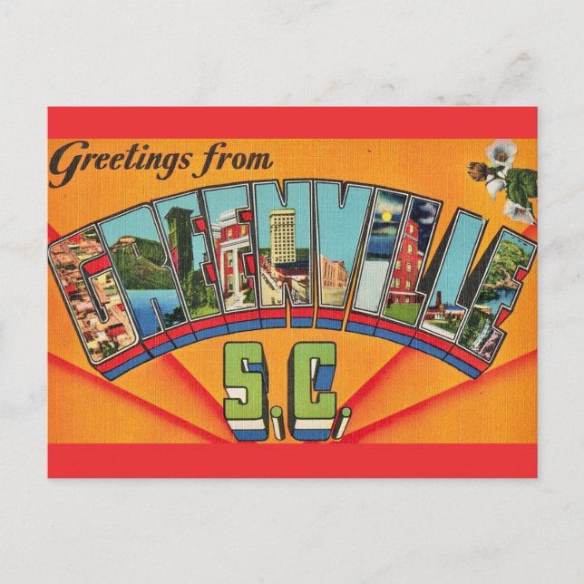 Colourful Greenville SC Greeting Postcard (Front)