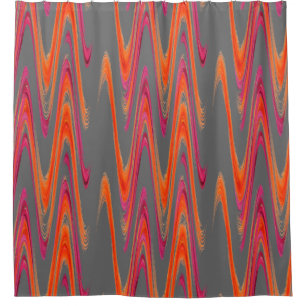 Colourful Grey Pink Orange Wave Geometric Pattern Shower Curtain