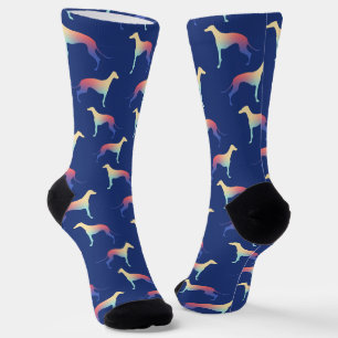 Colourful Greyhound Silhouette Pattern Blue Socks