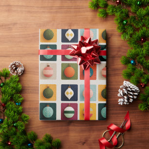 Colourful Grid of Christmas Trees Wrapping Paper