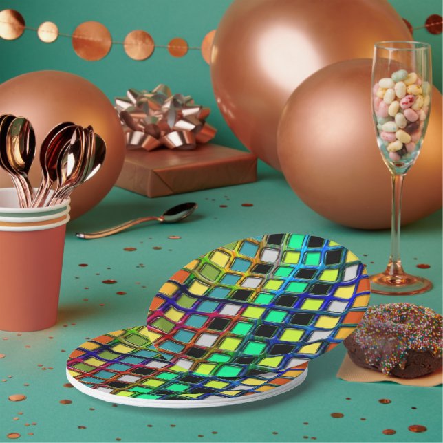 Colourful Grid-Tiled by Shirley Taylor Paper Plate (Multi)