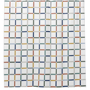 Colourful Grid with Negative Space Art Nouveau Shower Curtain