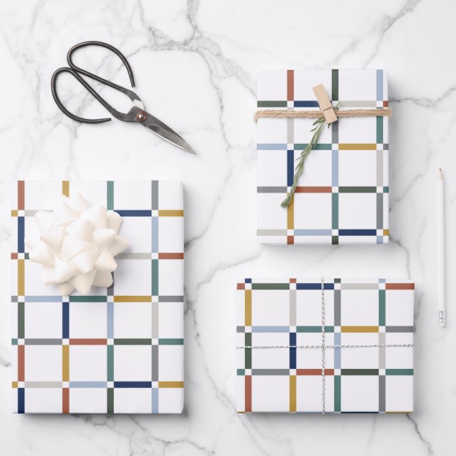 Colourful Grid with Negative Space Impressionist Wrapping Paper Sheet (Front)