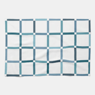 Colourful Grid with Negative Space Sea Tones Colou Tea Towel