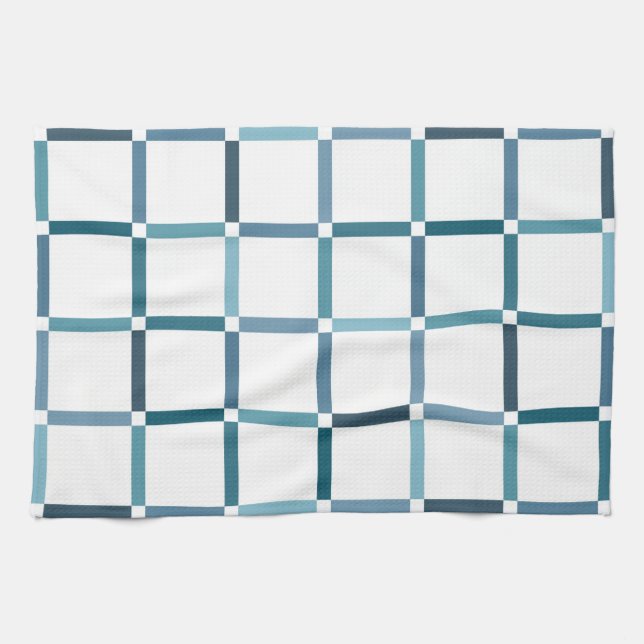 Colourful Grid with Negative Space Sea Tones Colou Tea Towel (Horizontal)