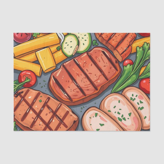 Colourful Grilled Vegetables and Lean Meats Tissue Paper (Front)