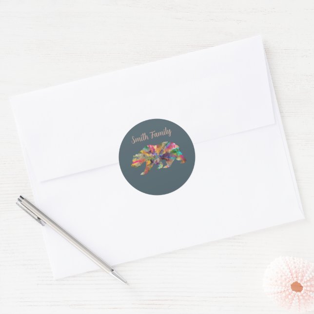 Colourful Grizzly Bear  Classic Round Sticker (Envelope)