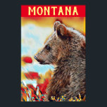 Colourful Grizzly Bear Pop Art Montana Travel Poster<br><div class="desc">This is a modern digital pop art style creative wildlife portrait of a grizzly bear on a colourful background with shades of red, orange, blue and yellow. I added a typography element at the top with the word: Montana in a distressed yellow all caps font to give it a travel...</div>