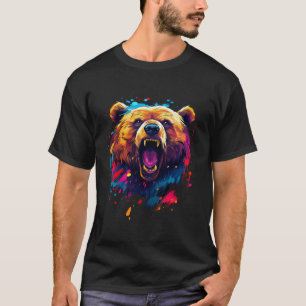 Colourful Grizzly Bear Splash Art - Bear Wildlife  T-Shirt