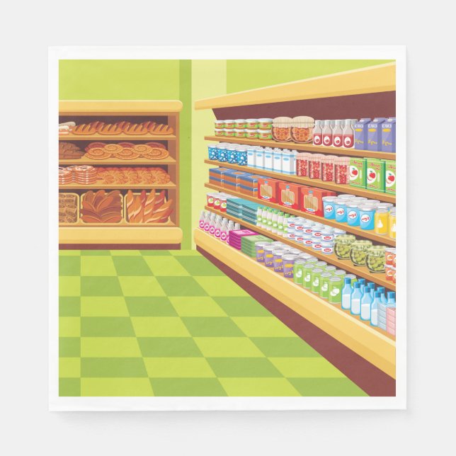 Colourful Grocery Store Aisle and Bakery  Napkin (Front)