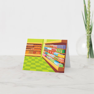 Colourful Grocery Store Aisle and Bakery  Thank You Card