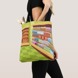 Colourful Grocery Store Aisle and Bakery Tote Bag