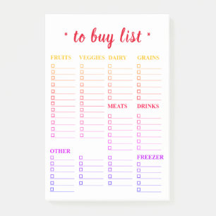 Colourful Grocery to buy list Post-it® Notes