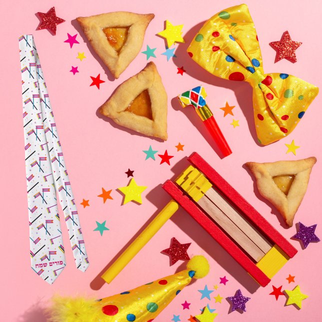 Colourful Grogger Hebrew Happy Purim Tie (Creator Uploaded)