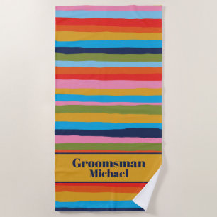 Colourful Groomsman Personalised Serrate Stripes Beach Towel