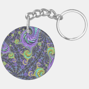 Colourful Groovy Boho Hippie Funky Abstract Fracta Key Ring