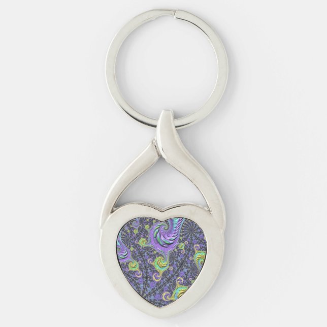 Colourful Groovy Boho Hippie Funky Abstract Fracta Key Ring (Front)