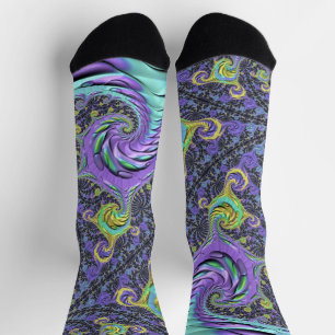 Colourful Groovy Boho Hippie Funky Abstract Fracta Socks
