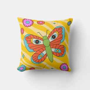 Colourful Groovy Butterfly and Daisies Cushion