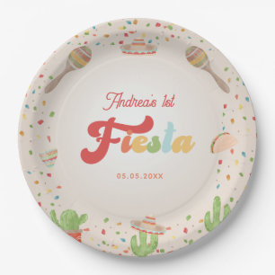 Colourful Groovy Fiesta 1st Birthday Gender Neutra Paper Plate