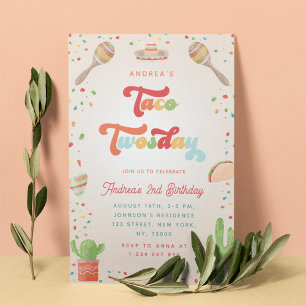 Colourful Groovy Fiesta 2nd Birthday Taco Twosday Invitation