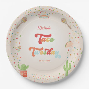 Colourful Groovy Fiesta 2nd Birthday Taco Twosday Paper Plate