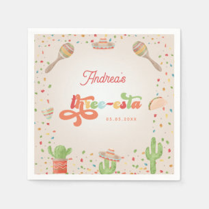 Colourful Groovy Fiesta 3rd Birthday Three-esta Napkin