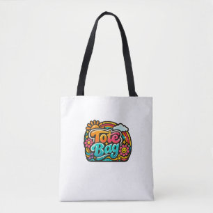 Colourful Groovy Floral Rainbow Graphic Tote Bag