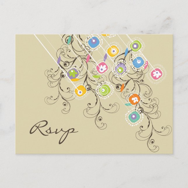 Colourful Groovy Flowers Garden Summer Wedding RSV Invitation Postcard (Front)