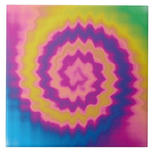 Colourful groovy funky retro tie dye pattern ceramic tile (Front)