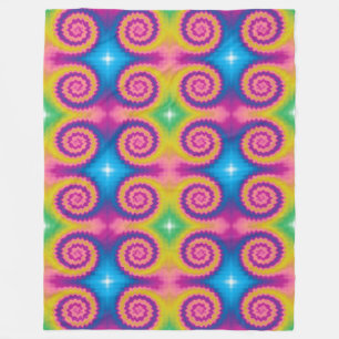 Colourful groovy funky retro tie dye pattern fleece blanket