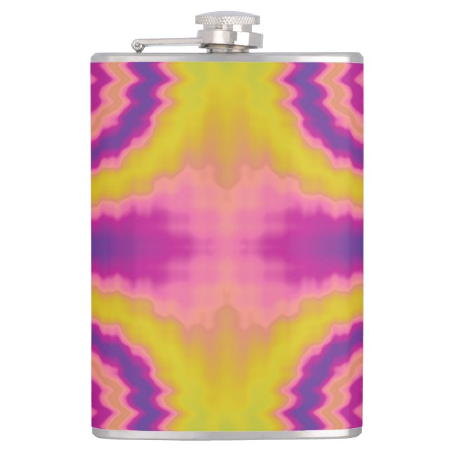 Colourful groovy funky retro tie dye pattern fun hip flask (Front)
